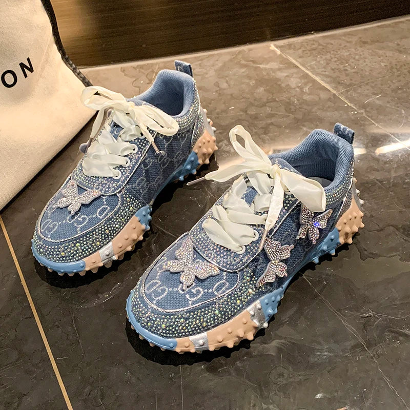 Women Sports Shoes Trend 2024 Rhinestone Sneaker Tennis Female Casual Mirror Luxury Designer Elegant Fashion Shoes for Women Good Vibrations