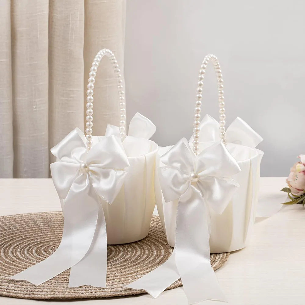 Flower Girl Baskets for Wedding,Ivory Flower Girl Basket With Pearl Handle ,Wedding Baskets for Flower Girls Good Vibrations
