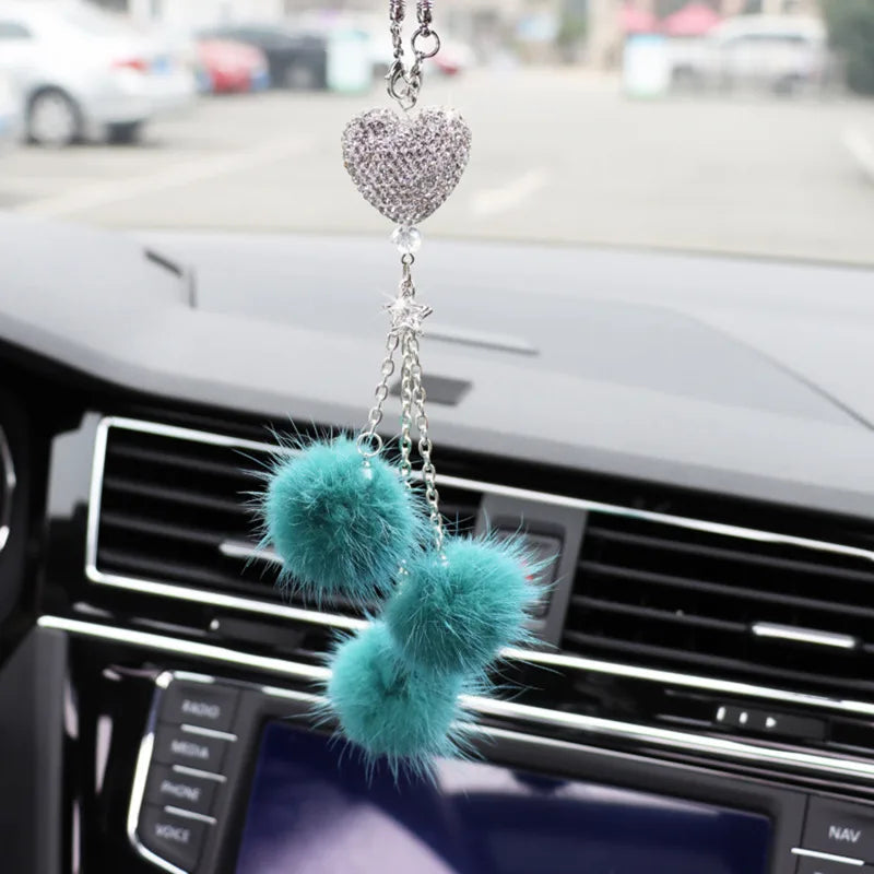 Fashion Diamond Car Accessorie Bling Hairball Pendant Auto Rearview Mirror Pendant Birthday Gift Auto Decoraction Ornaments Good Vibrations
