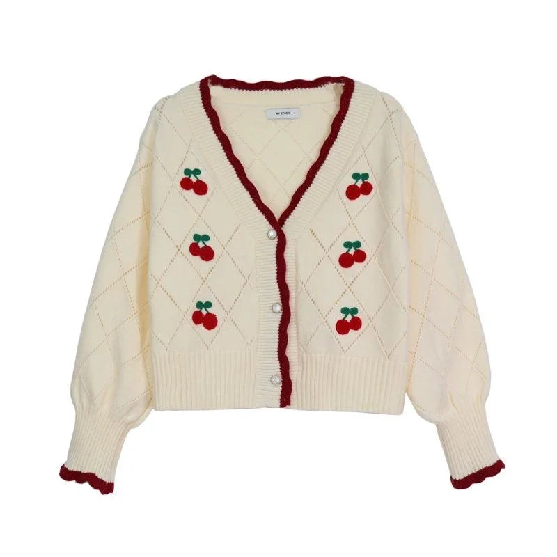 New Fashion Spring Autumn V-neck Long Sleeve Knitting Cardigan Women Casual Loose Button Floral Hollow Out All-match Tops Good Vibrations