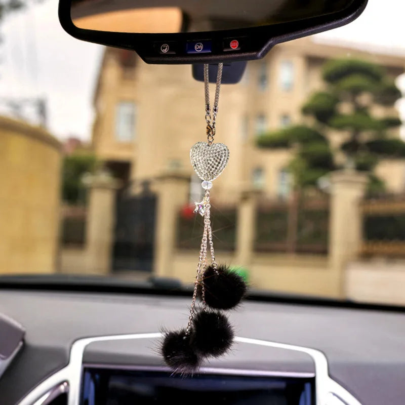 Fashion Diamond Car Accessorie Bling Hairball Pendant Auto Rearview Mirror Pendant Birthday Gift Auto Decoraction Ornaments Good Vibrations