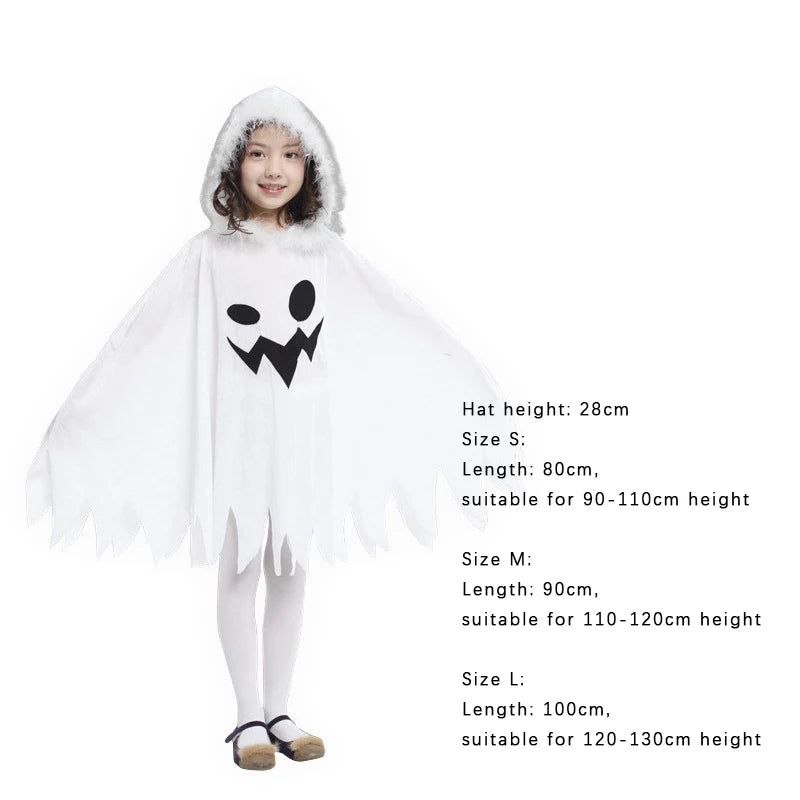 Halloween Kids Cosplay Costume White Elf Cloak Ghost Hooded Cloak Christmas Cloak Boy Girl Cape Clothes Good Vibrations
