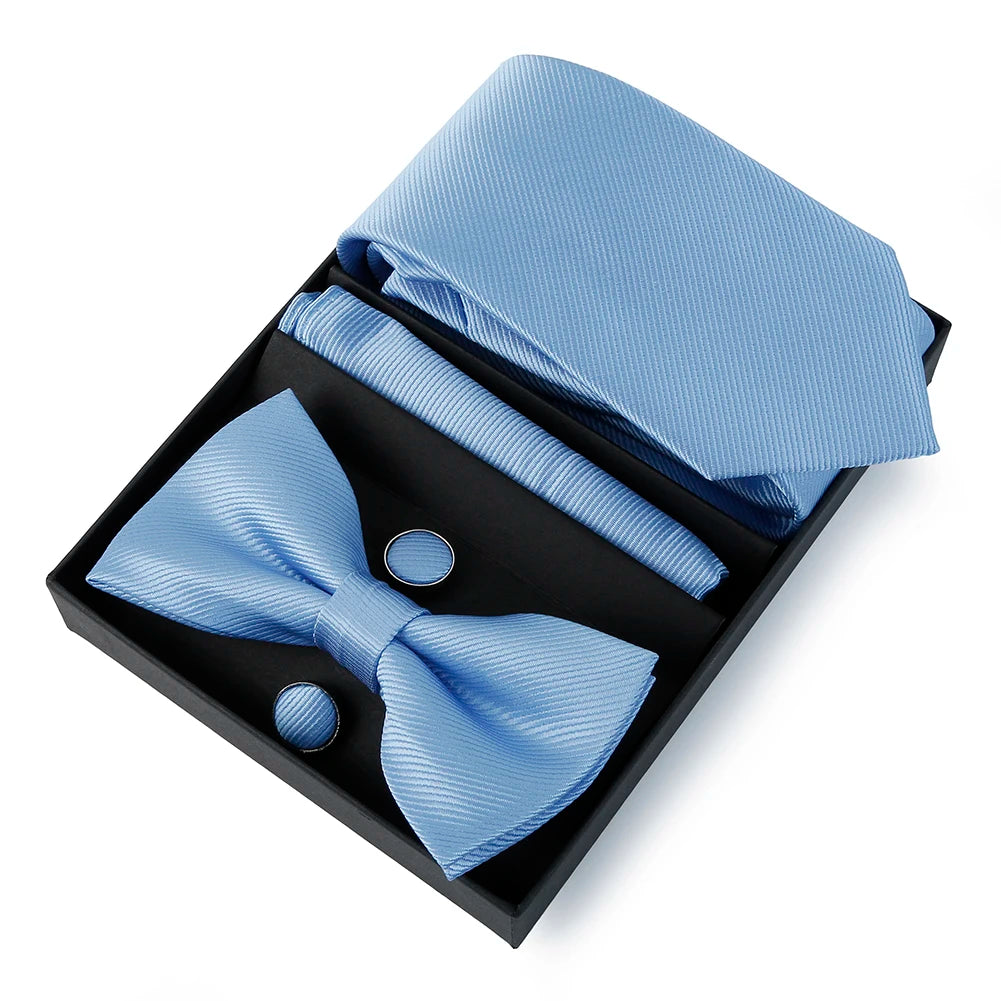 Mens Bussiness Ties Set With Bowtie Bow tie Necktie Square Towel Cufflinks For Groom Wedding Banquet Party Gift Box Accessories Good Vibrations