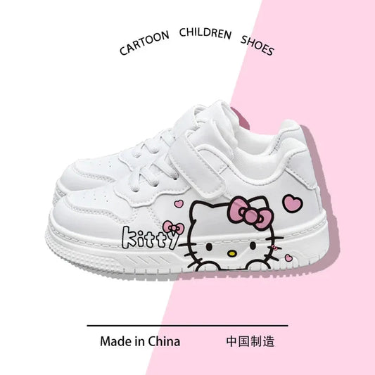 2025 New Hello Kitty Girls Low Top White Sneakers Cute Cartoon Casual Shoes Fashion Canvas Shoes For School Kids Wholesale Good Vibrations