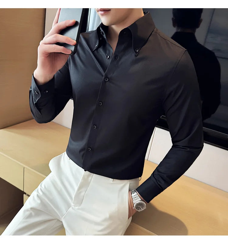 High Quality Versatile Business Casual Shirt Men Korean Fashion Long Sleeved Slim Fit Shirt Office Work Uniform Men Clothing 6XL Good Vibrations