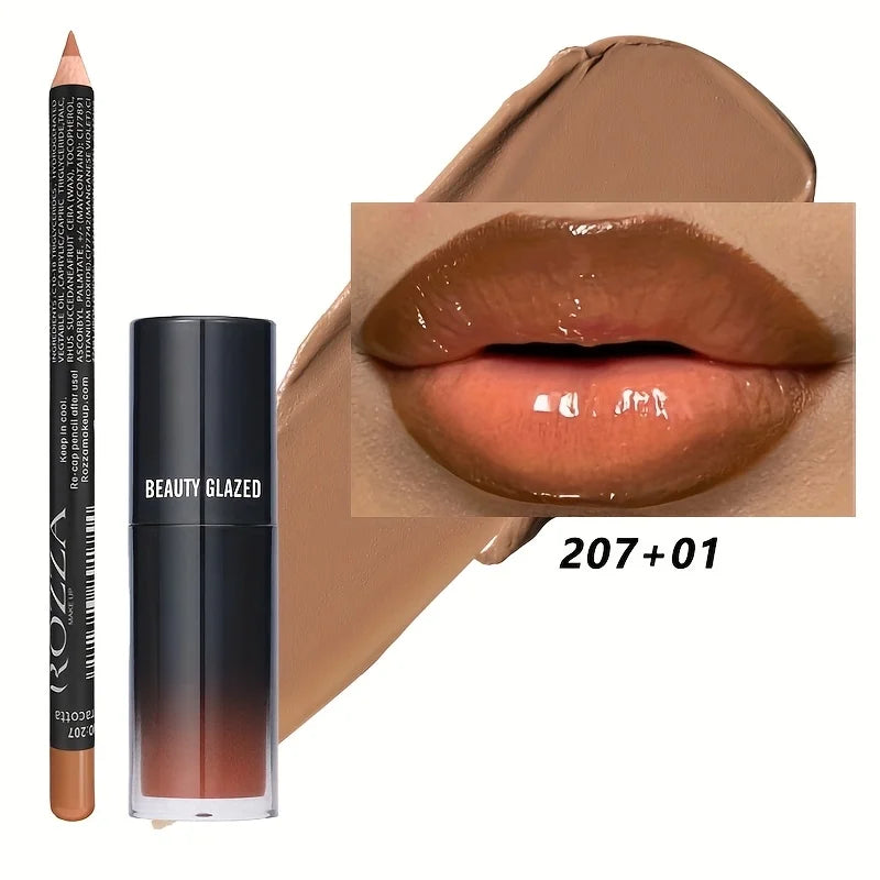 2pcs/Set Smooth Lip Liner+Lip Oil Set Lip Combo Waterproof Lip Liner Makeup, Long-Lasting Moisturizing Lip Makeup Lip Plump Good Vibrations