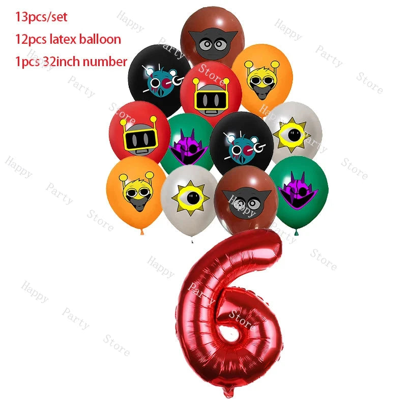 Incredibox Sprunki Birthday Party Decoration Sprunki Balloon Backdrop Cake Topper Split Sales Sprunki Birthday Party Supplies Good Vibrations