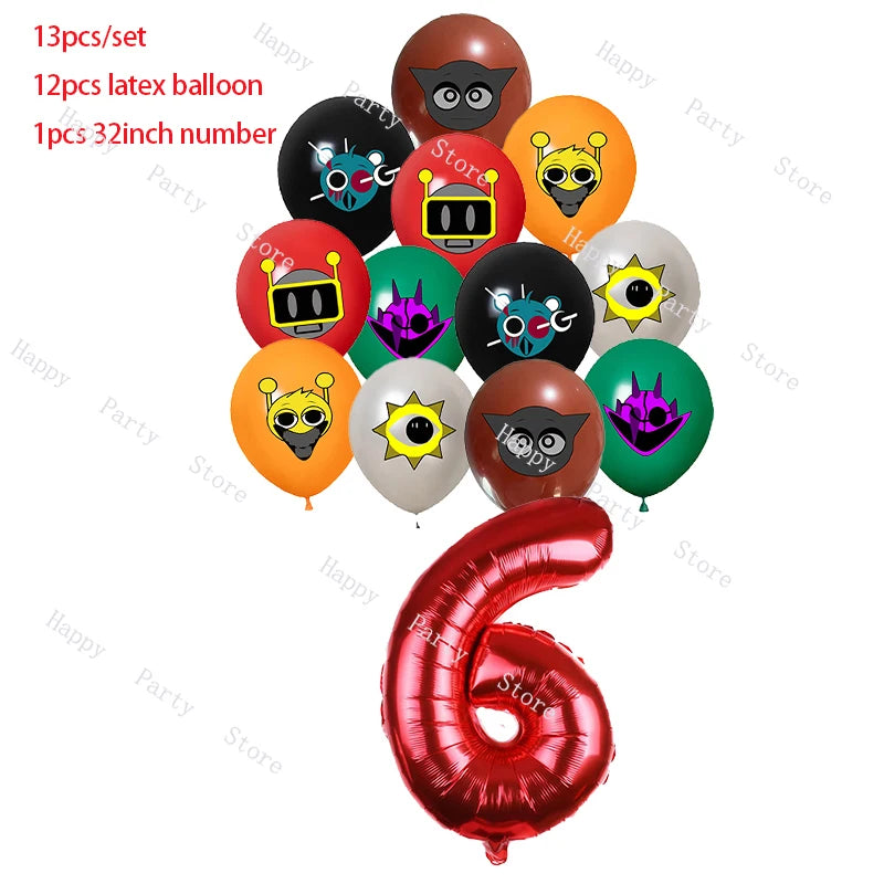 Incredibox Sprunki Birthday Party Decoration Sprunki Balloon Backdrop Cake Topper Split Sales Sprunki Birthday Party Supplies Good Vibrations