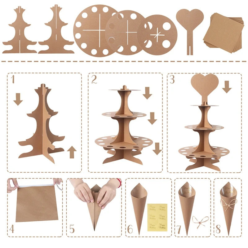 Kraft Paper Wedding Tray Confetti Cone Stand Box Tray Rustic Wedding Decoration Wedding Confetti Cones Wedding Cones Set supply Good Vibrations