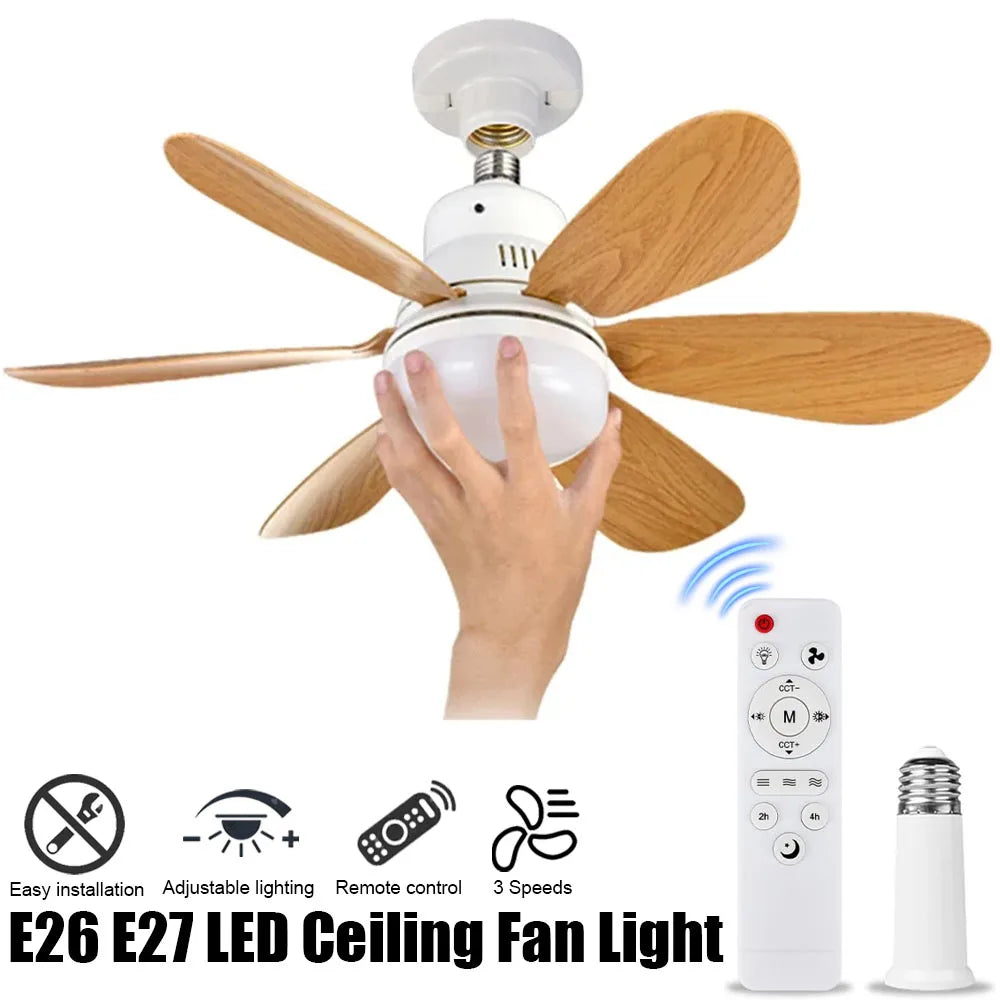 Socket Fan Light Ceiling Fans with Lights and Remote Control,Dimmable LED Ceiling Fan for Room,Bedroom,Living Room,Garage,Kitche
