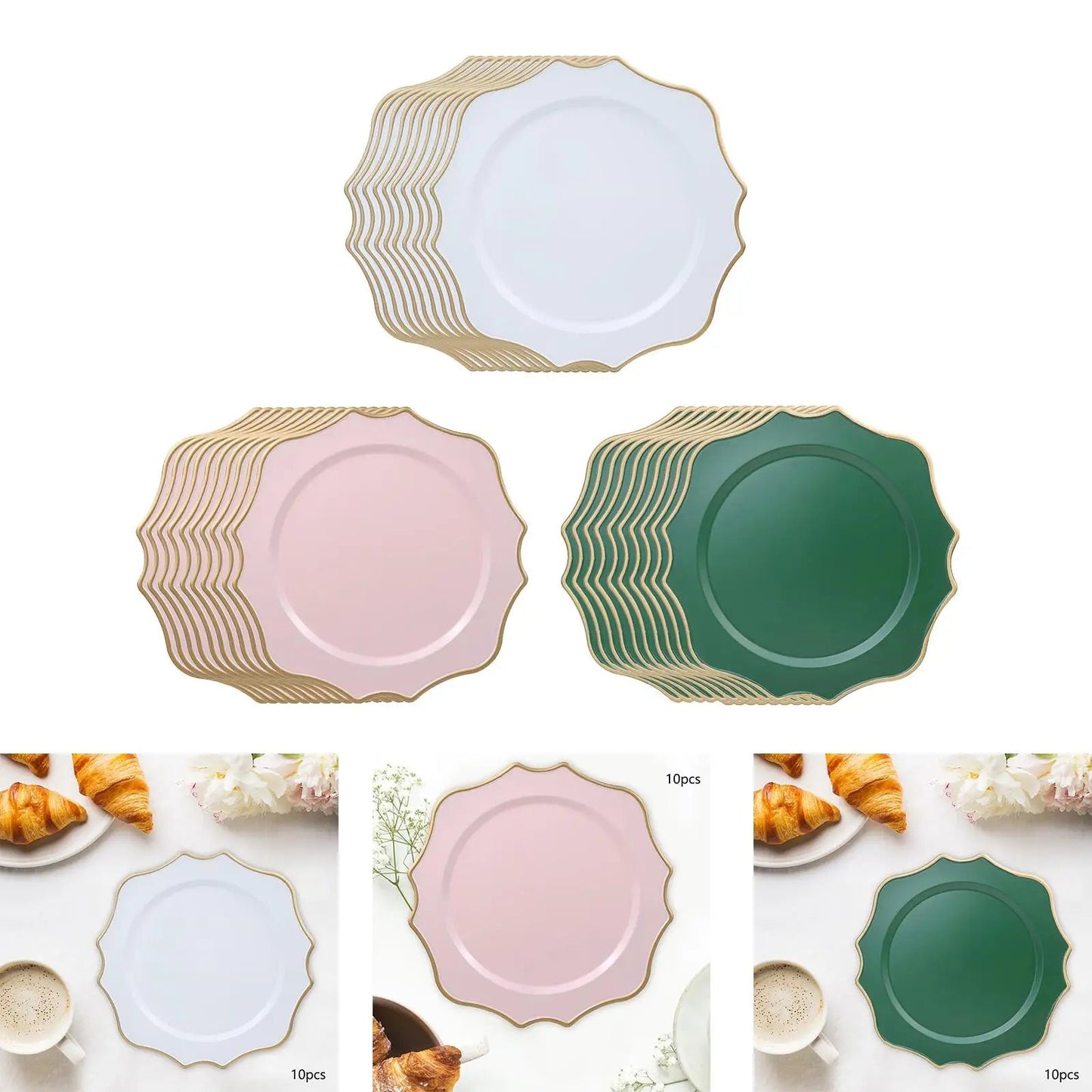 10Pcs Serving Plates, Lightweight Plates Kitchen Plates Dinner Plates for Events Farmhouse Party Wedding Decoration Good Vibrations