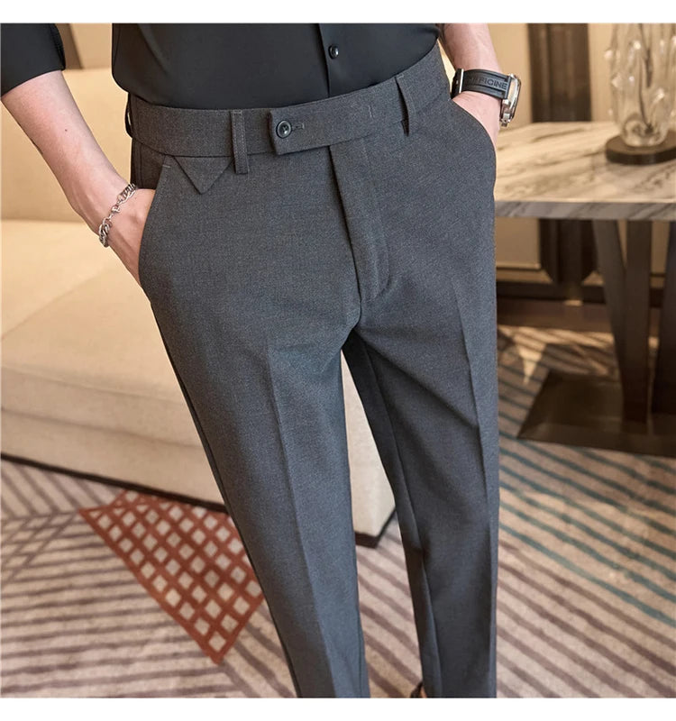 Men Suit Pants 2025 Autumn Elastic Waist Solid Slim Fit Dress Pants Office Business Casual Trousers High Quality Men's Clothing Good Vibrations