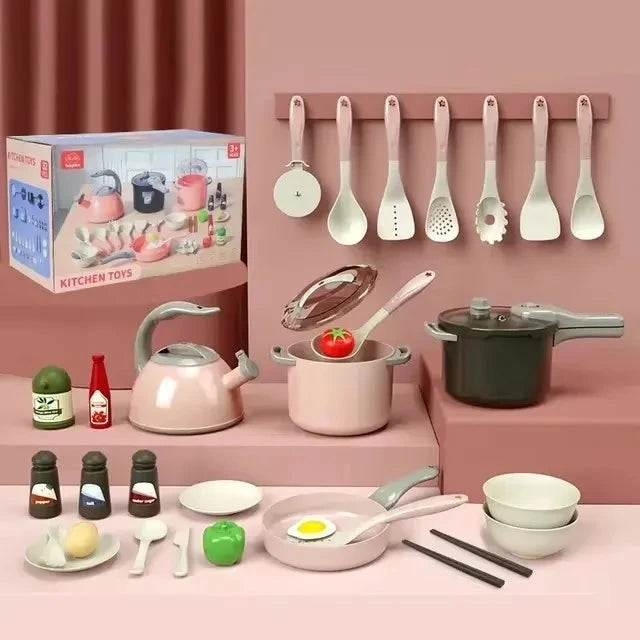 Toy Kitchen for Kids Cooking Utensils Children's Pretend Play Cutting Miniature Food Set Pot Pan Educational Unisex Novel Gift Good Vibrations