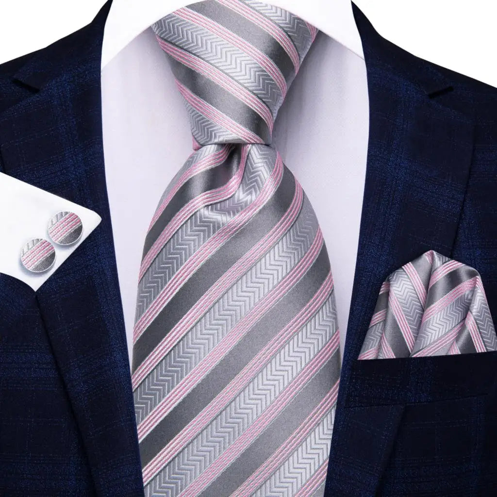Black Red Striped Silk Wedding Tie For Men Handky Cufflink Gift Men Necktie Fashion Business Party Dropshiping Hi-Tie Designer Good Vibrations