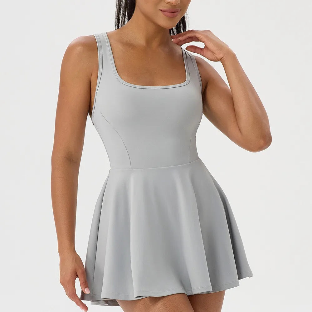 Women Summer Tennis Dress Breathable Quick-Dry Workout Dress Outdoor Sports Skirt Gym Yoga Short Dress Casual Athletic Skirt Good Vibrations