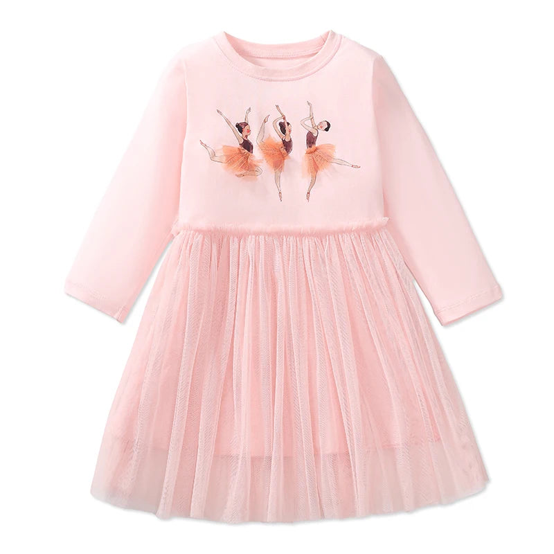 Little maven Kids Clothes Children's Clothing 2025 Autumn Cotton Baby Girls Cartoon Ballet Dancer Long Sleeves Dresses 2-7 year Good Vibrations