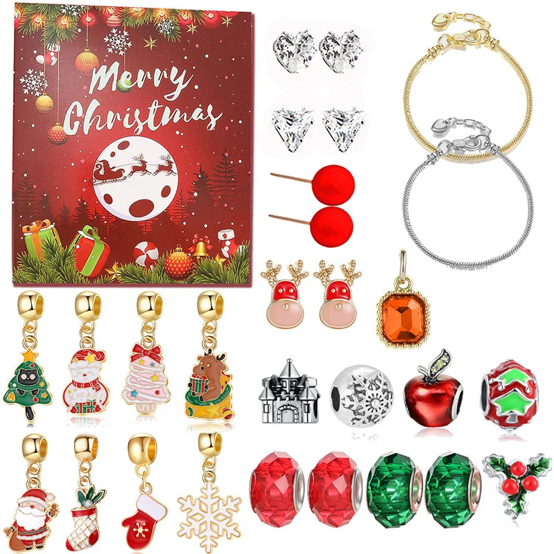 Christmas Kids Bracelet Earring Advent Calendar 2025 New Year Countdown Home Party Girl Jewelry Gift Blind Box Atmosphere Items Good Vibrations