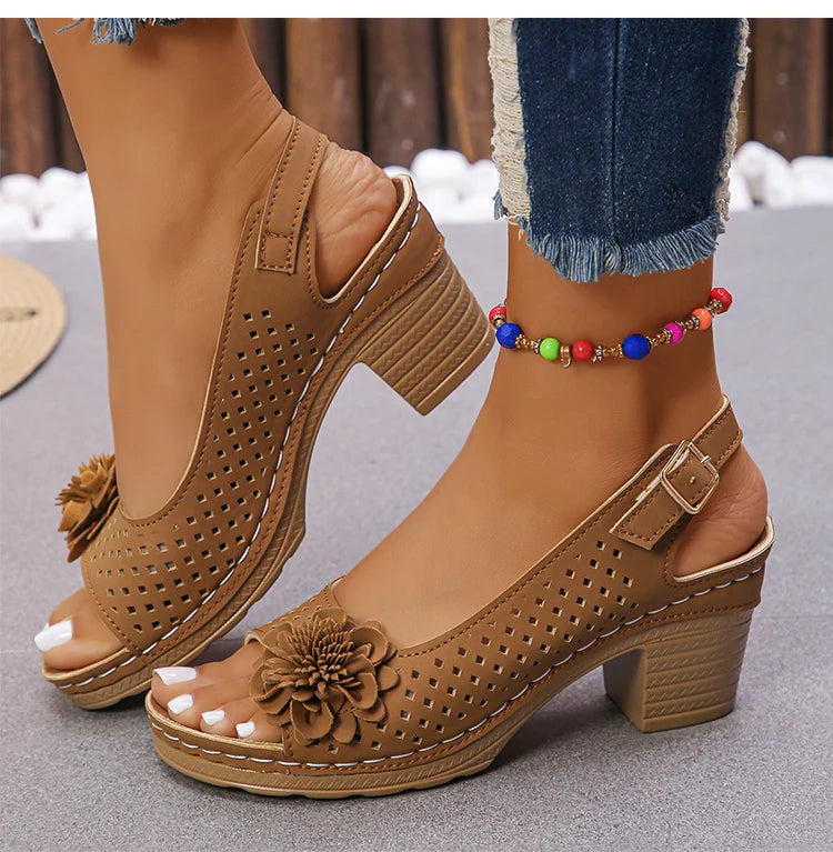Women's Sandals Sweet Heels Sandals Summer Woman Shoes Fashion Heeled Sandalias Mujer Elegant Shoes Summer Footwear Women 2025 Good Vibrations