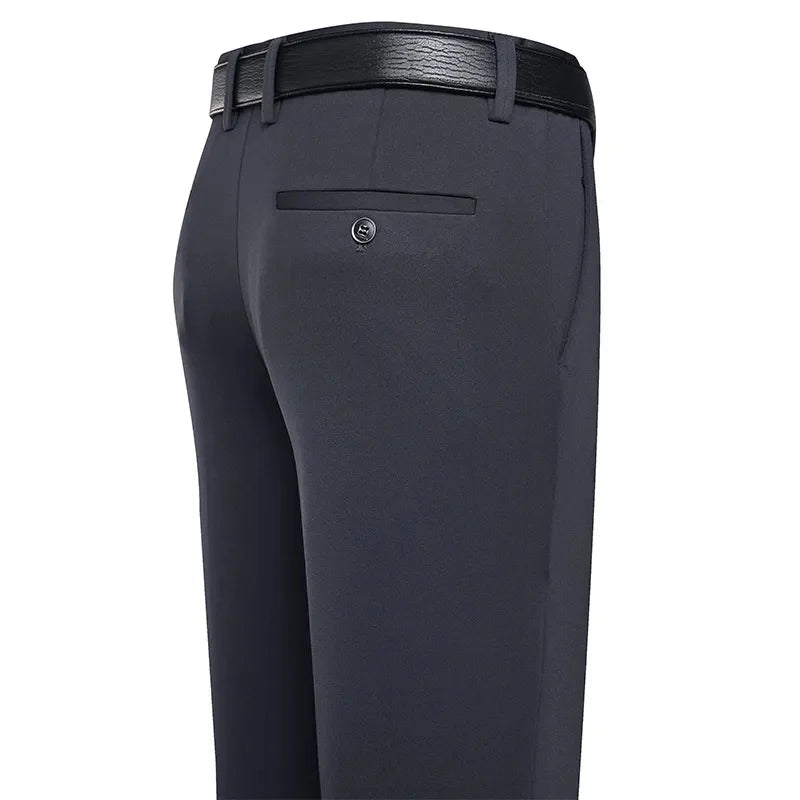 Suit Pants Men Business Casual Trousers Formal Dress Straight Pants Elastic Black Navy Blue Male Clothing Good Vibrations