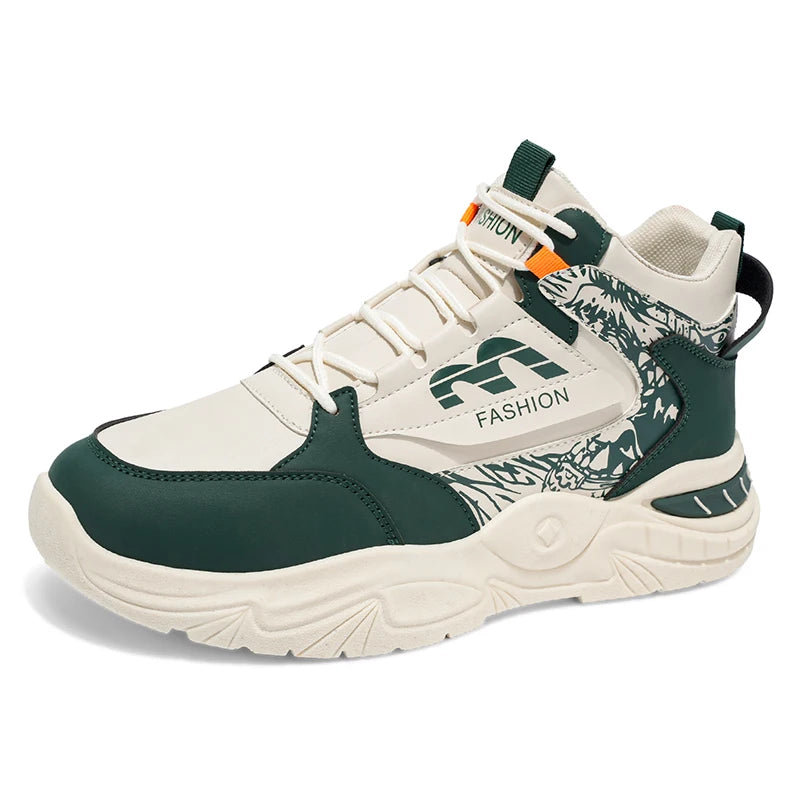 Platform Walking Sneaker Breathable Anti Slip Tennis Shoes Fashion High Top Men Board Shoes Leather Lightweight Men Casual Shoes Good Vibrations