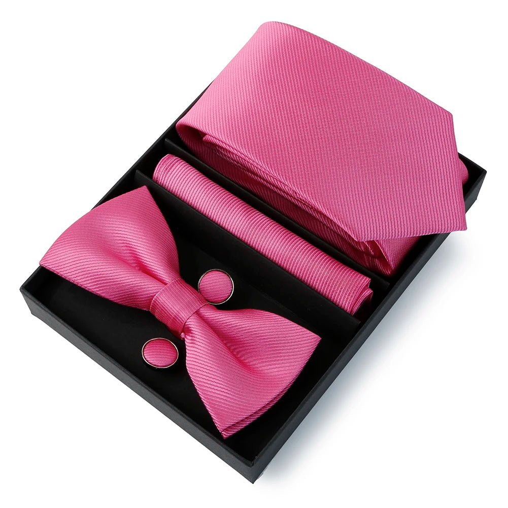 Mens Bussiness Ties Set With Bowtie Bow tie Necktie Square Towel Cufflinks For Groom Wedding Banquet Party Gift Box Accessories Good Vibrations