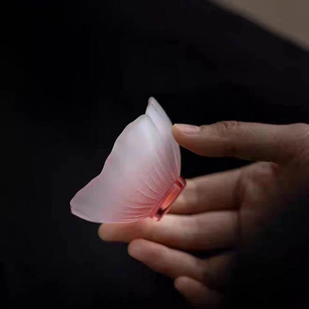 4 Pieces Glazed Glass Frosted Pink Sakura Japanese Teacup, Tableware Good Vibrations