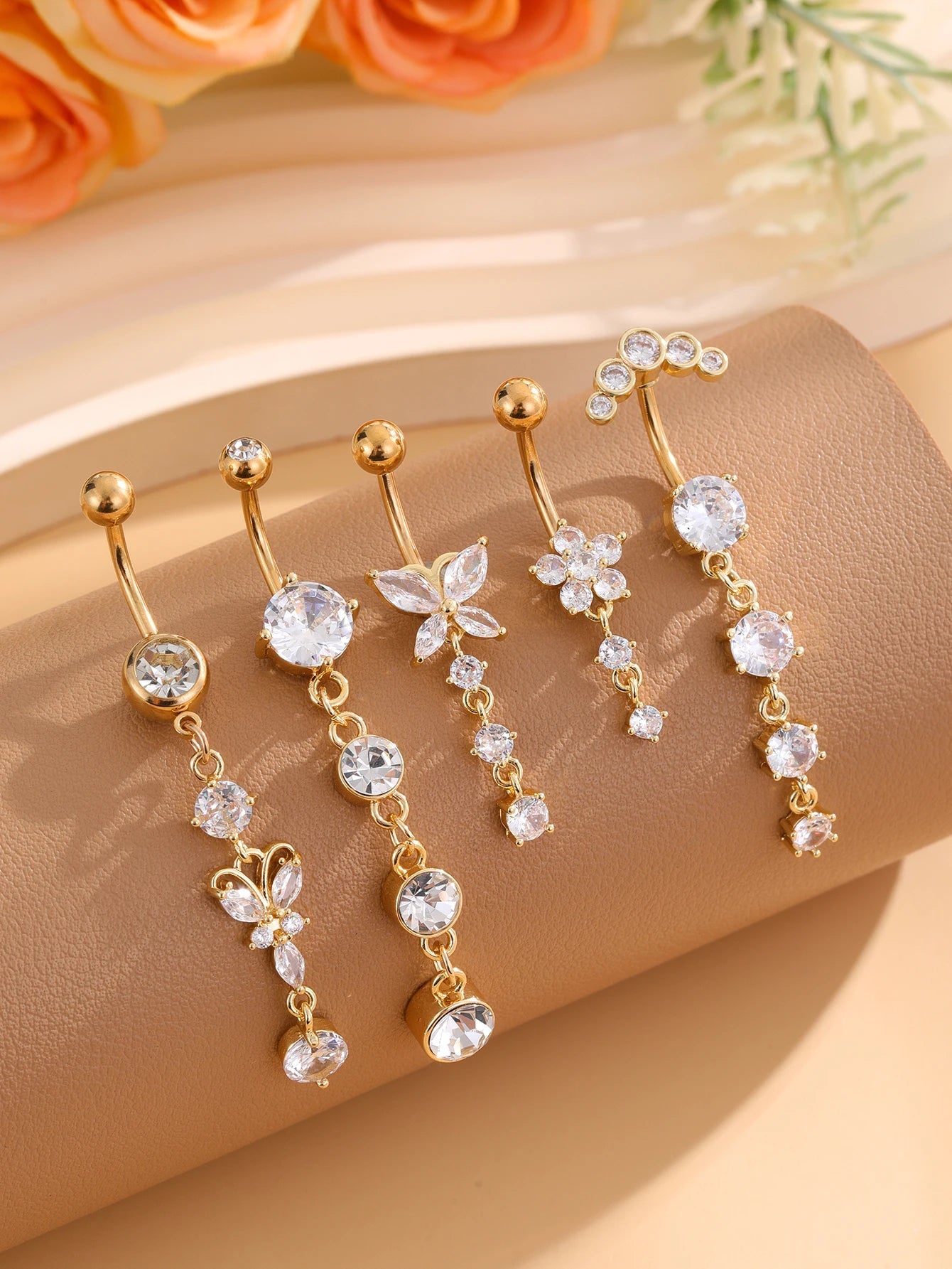 3-5pcs/Lot Belly Button Ring Sets Heart Butterfly Flower Dangled Belly Piercing Nombril 14G Curved Navel Rings Jewelry for Women Good Vibrations Adult Super Store