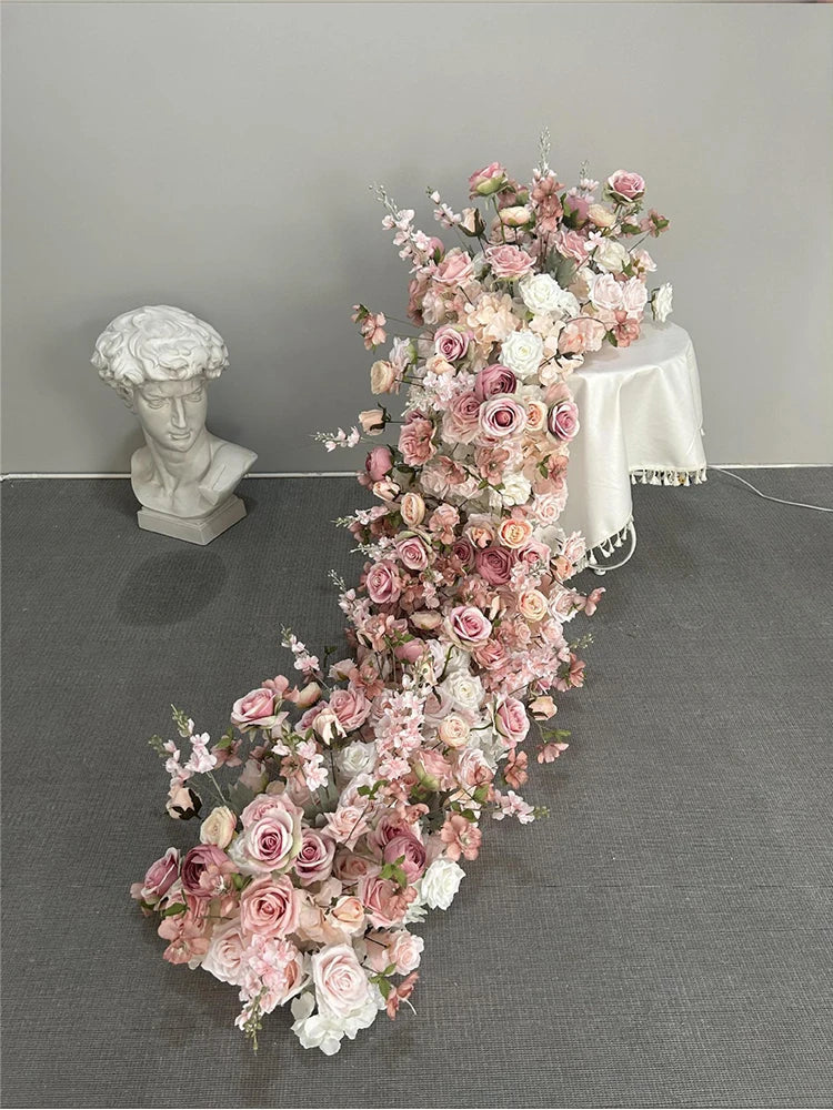 pink colour Rose Large Flower Row Artificial Flower Row Runner Wedding Backdrop Decor Floral Wall Party showcase decoration prop Good Vibrations