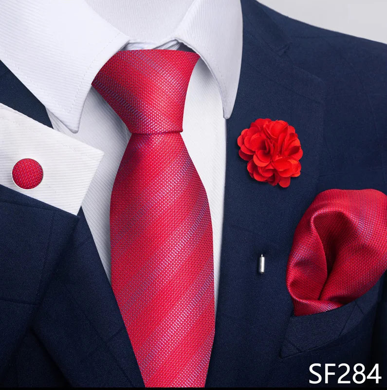 Luxury Mens Ties Floral Black Gold Ties Paisley NeckTie Pocket Square Cufflinks Brooch Set Men's Wedding Party Tie Good Vibrations