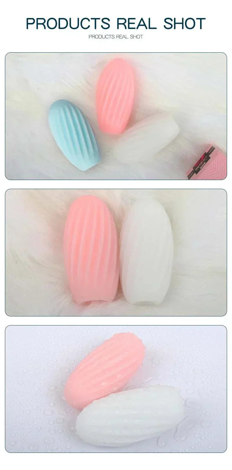 Male masturbator cup with soft textured design in various colors, realistic and waterproof adult toy for men.