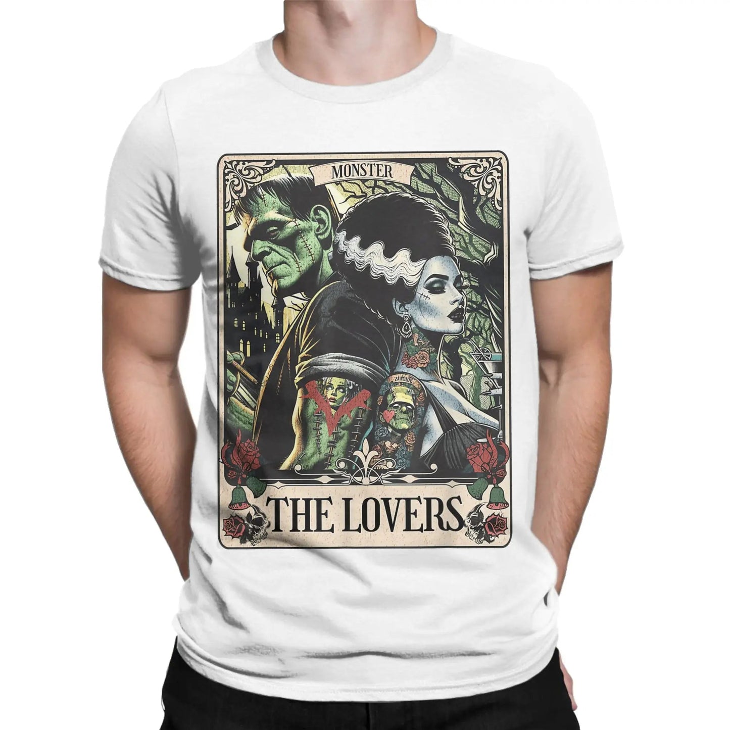 The Monster Frankenstein And Bride Men's T Shirt Humorous Tees Short Sleeve Crew Neck T-Shirt Pure Cotton Party Clothing Good Vibrations