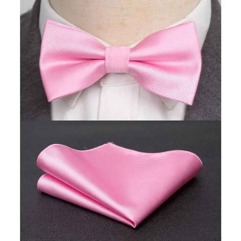 Mens Bowtie Cravat Set Solid Black Pink Red Fashion Butterfly Ties for Men Handkerchief Party Man Gift Wedding Dress Accessories