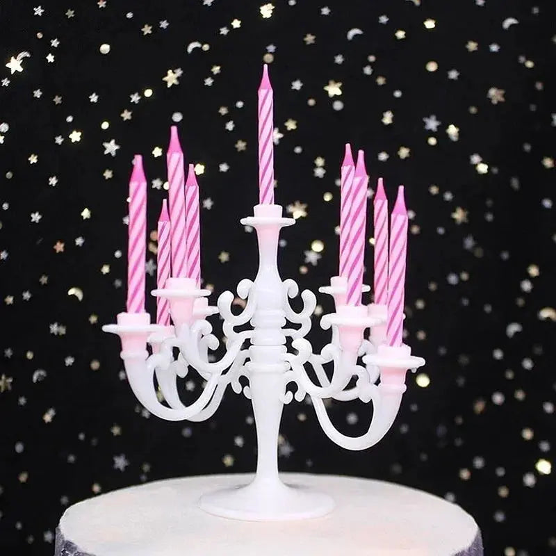 9PCS Candles and Candlestick Bracket 1 Set Cake Topper Birthday Party Cake Candle Holders Toppers Decoration Good Vibrations