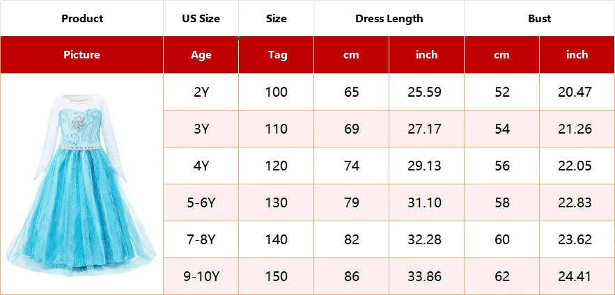Disney Kids Princess Costume Elsa Anna Halloween Dress Girl Jasmine Moana Dinner Dress Rapunzel Mermaid Pageant Disguise 3-10Y Good Vibrations