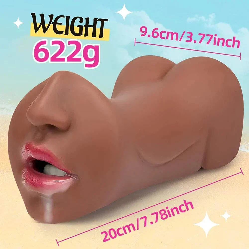 Artificial vagina blowjob masturbation toy with realistic texture, 622g weight, and dimensions 20cm x 9.6cm.