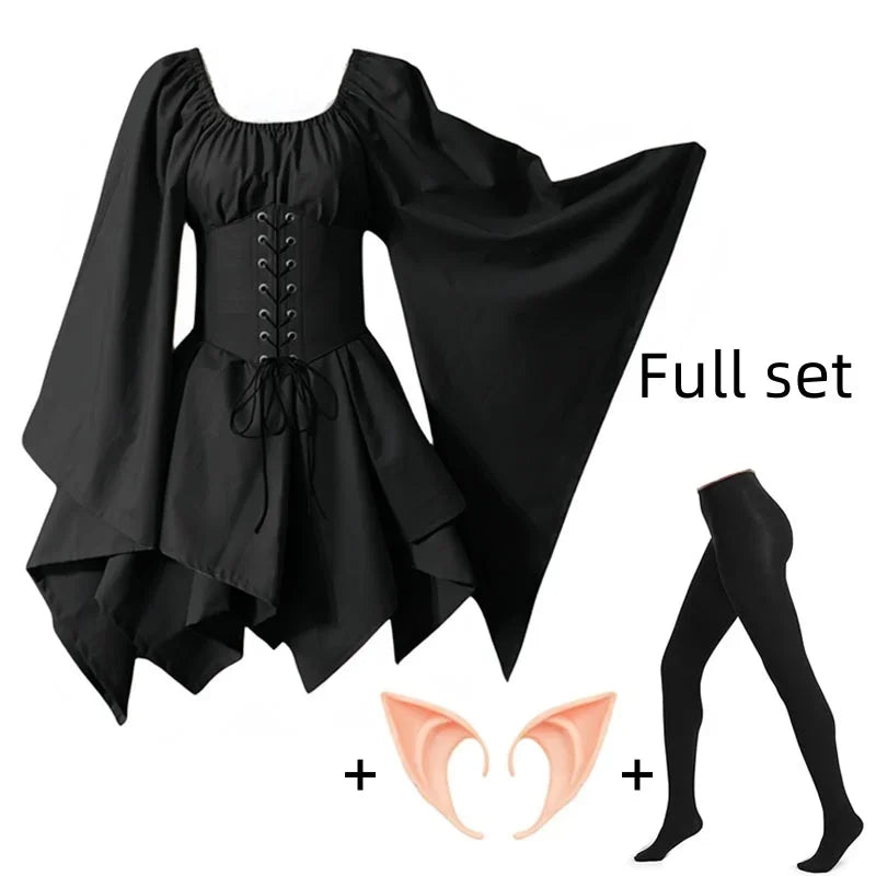 Medieval Costume Women Renaissance Medieval Dress Fairy Elf Traditional Irish Viking Costume Elf Ear for Halloween Party Good Vibrations