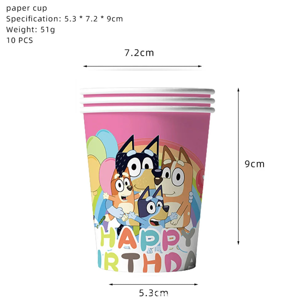 Bluey Birthday Party Supplies Disposable Tableware Paper Plates Paper Cups Tissues Boys Birthday Party Decoration Children Like Good Vibrations