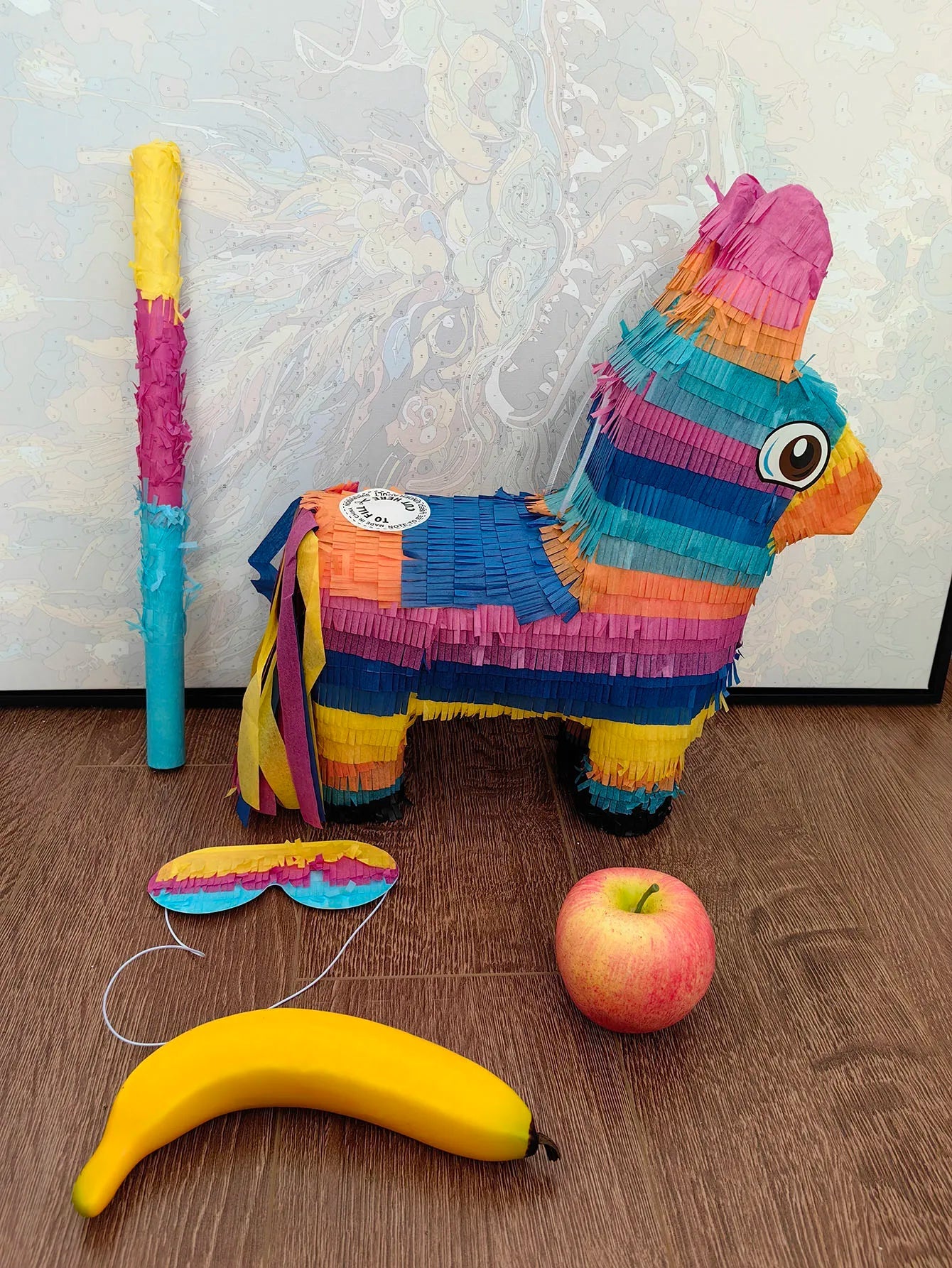 1Set/BOX With Stick and Blindfold Donkey Pinata Fiesta Donkey Pinata Bundle Mexican Pinata Rainbow Donkey Pinata for Birthday, Good Vibrations
