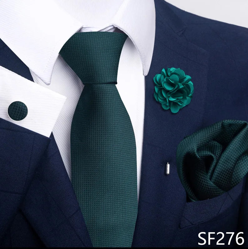 Luxury Mens Ties Floral Black Gold Ties Paisley NeckTie Pocket Square Cufflinks Brooch Set Men's Wedding Party Tie Good Vibrations