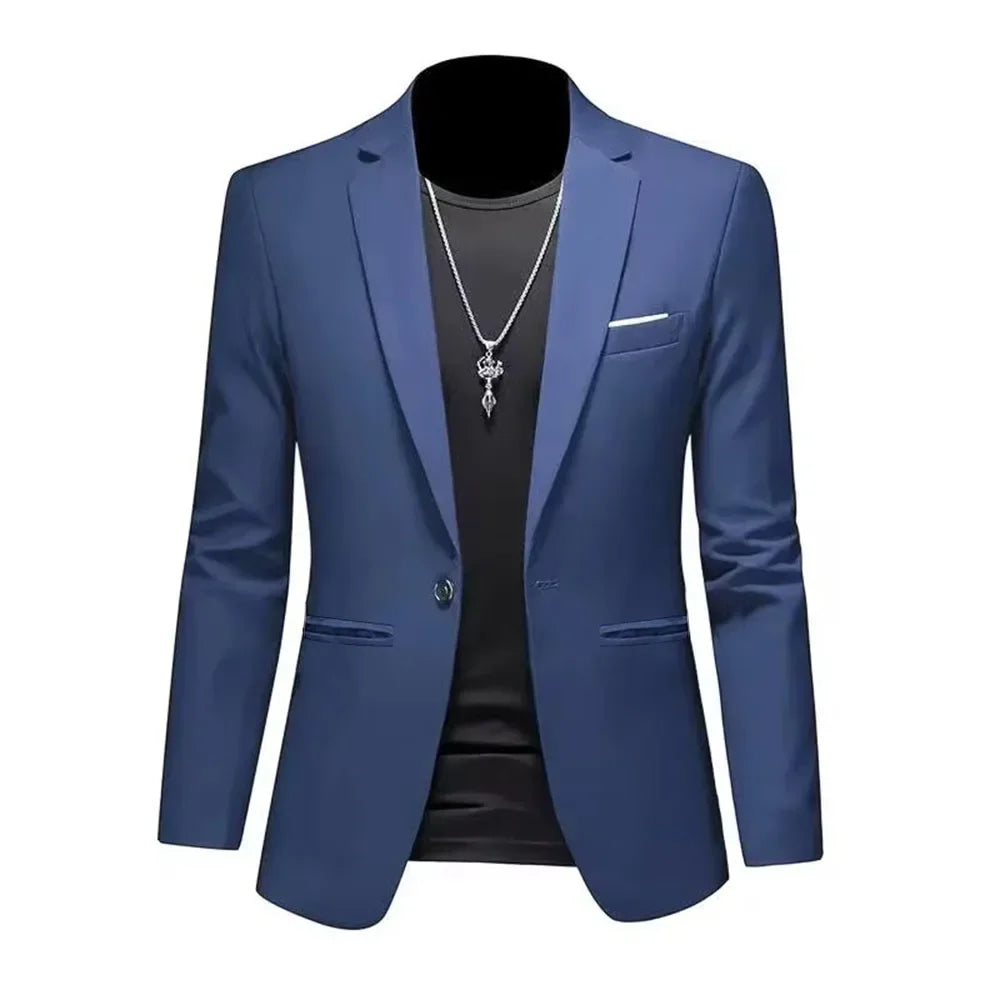 Men's Trendy Leisure Boutique Suit Jacket Autumn Casual Business Slim Fit Non-ironing Single Button Suit Solid Formal Blouse Good Vibrations