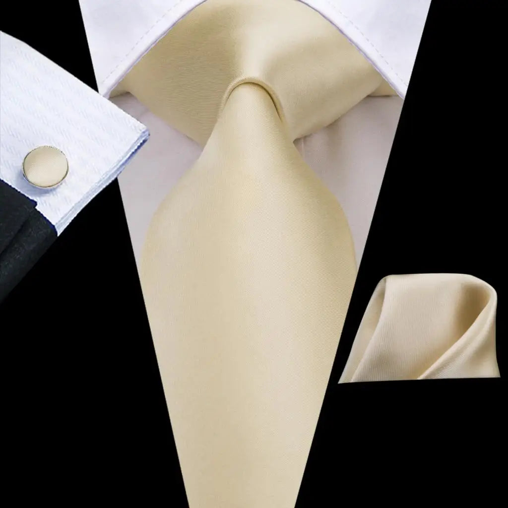 Hi-Tie Champagne Gold Striped Paisley Solid Men Silk Wedding Tie Fashion Design Necktie For Men Hanky Cufflink Business Party Good Vibrations