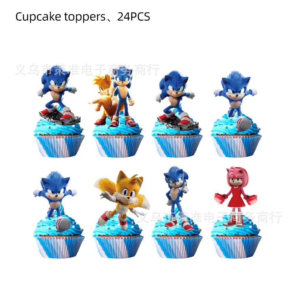 New Sonics Birthday Party Decorations Kids Party Supplies Paper Cups Tablecloth Cake Toppers Backdrop Baby Shower Decoration Good Vibrations