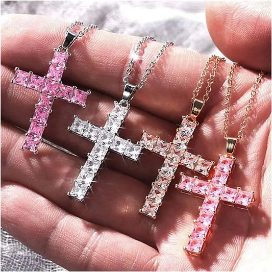 New Fashion Necklaces Female Pendants Gold Multi Color Crystal Jesus Cross Pendant For Women Necklace Party Leisure Time Jewelry Good Vibrations