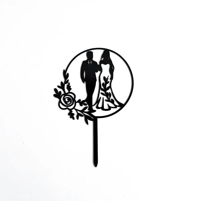 Bride and Groom Wedding Party Cake Topper Decoration Golden Acrylic Mrs & Mrs Engagement Party Cake Toppers Gift Baking Supplies Good Vibrations