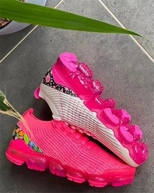 2024 New Sneakers Women Spring Fashion Knitted Fabric Floral Lace Up Ladies Casual Shoes Larged-Size Flats Running Sport Shoes Good Vibrations