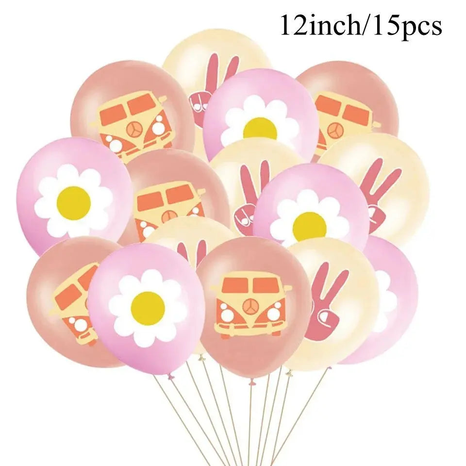 15pcs Hippie Two Groovy Bohemian Rainbow Bus Balloons For Bohemian Themed Kids Birthday Decoration Wedding Party Supplies Good Vibrations