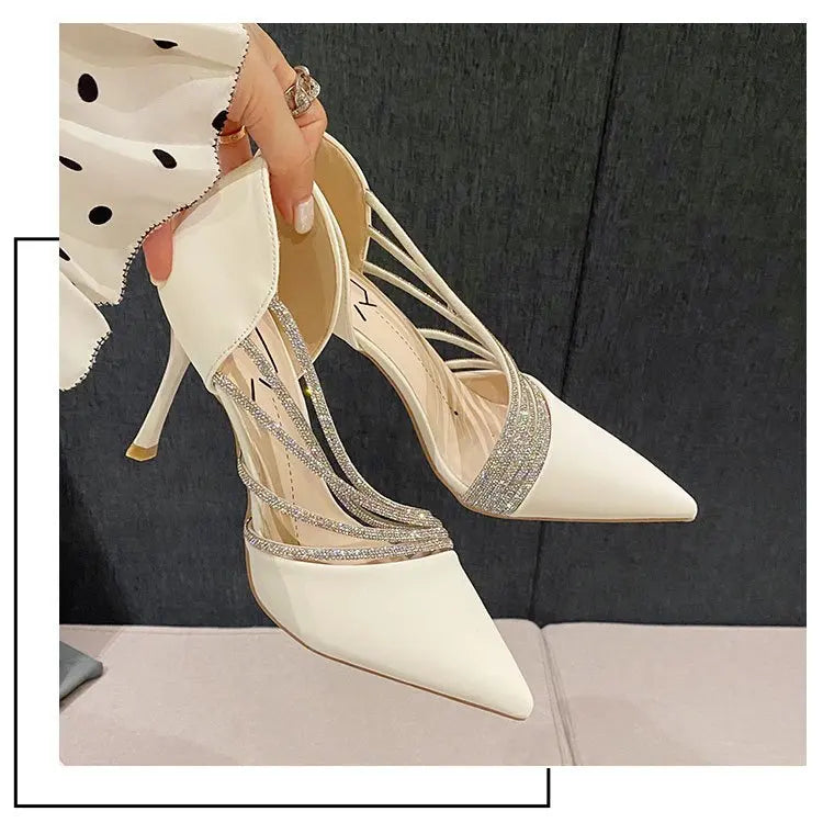 Women Evening Party High Heels New Pumps Elegant Ladies Pointed To Black Strappy Stripper Shoes for Women Good Vibrations