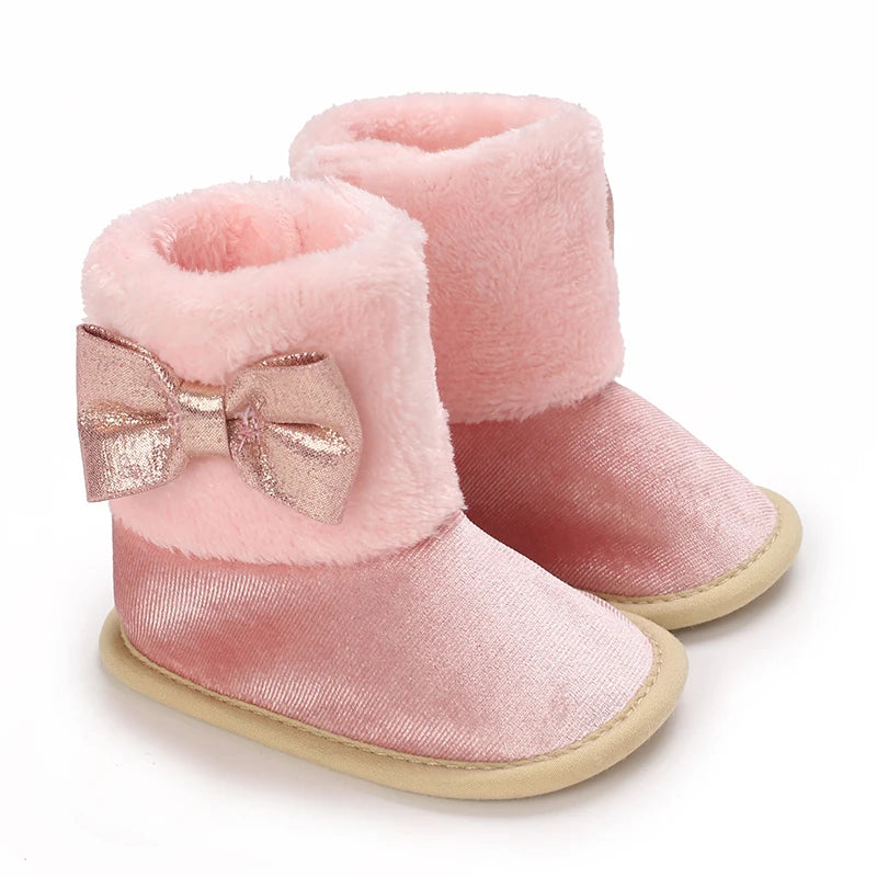 Baby Autumn/Winter Pink Snow Boots 0-18M Girl Baby Warm Cotton Shoes Solid Color First Walking Shoes Children's Shoes Good Vibrations
