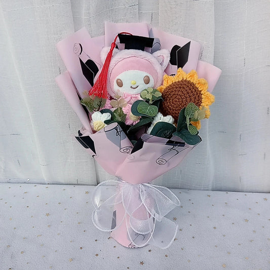 Graduation Gifts Sanrio Kuromi Hello Kitty With Crochet Sunflower Bouquet My Melody Cinnamoroll Mother's Day Birthday Gifts Good Vibrations