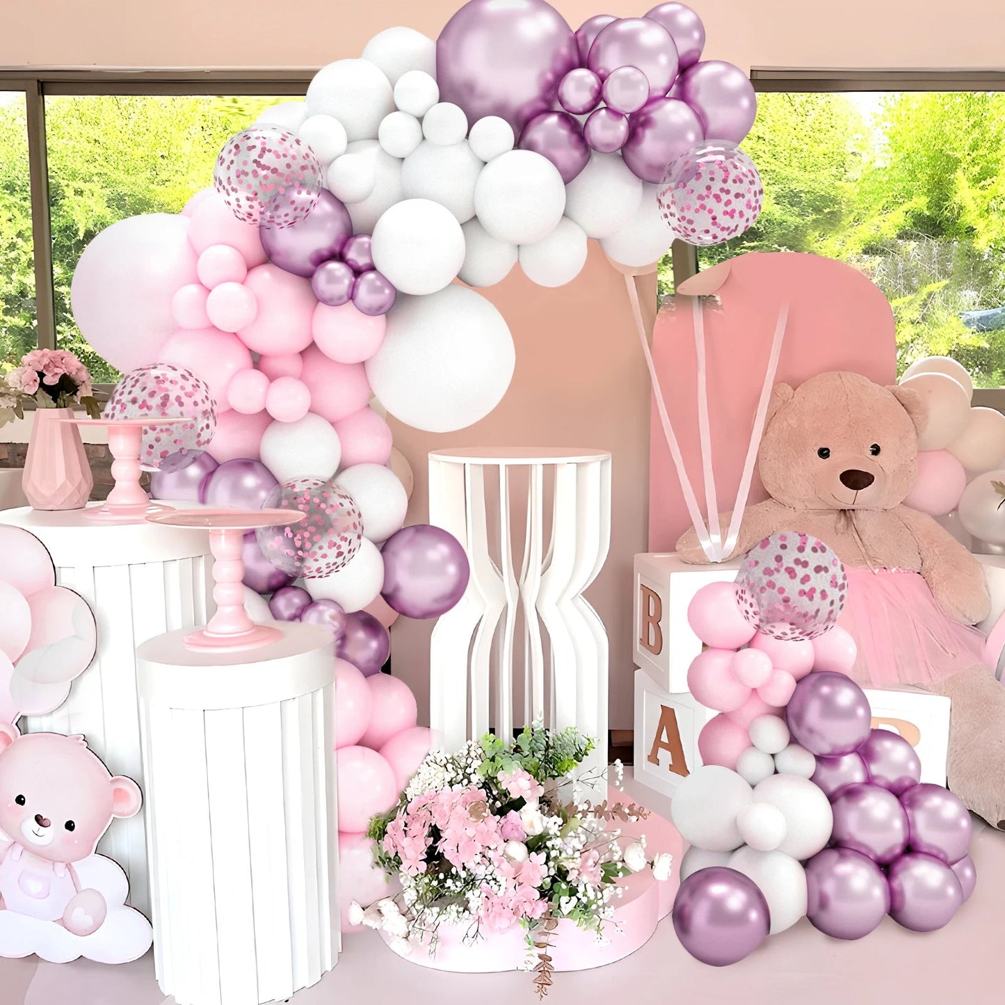 Pink White Balloon Garland Arch Kit Wedding Birthday Party Decorarion Kids Girl Baby Shower Party Supplies Confetti Latex Ballon Good Vibrations